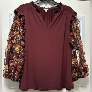 Woman’s Cato Blouse Floral Purple Burgundy (674)